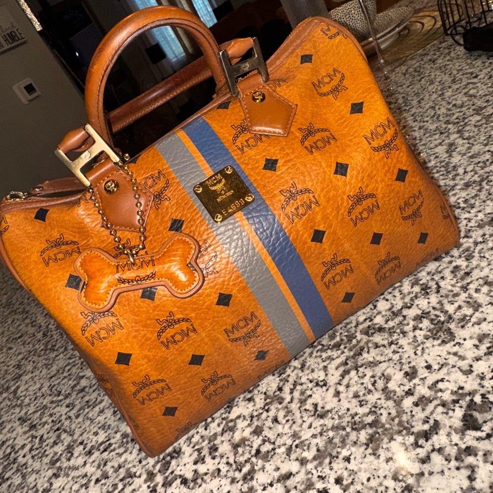 MCM Monogram Cognac Visetos Boston Bag